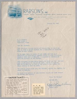 [Letter from Rabsons, Inc. to D. W. Kempner, January 13, 1942]