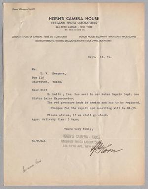 [Letter from H. Net to D. W. Kempner, September 11, 1939]