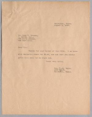 [Letter from Mrs. F. A. Sayre to John F. Brooks, August 01, 1939]