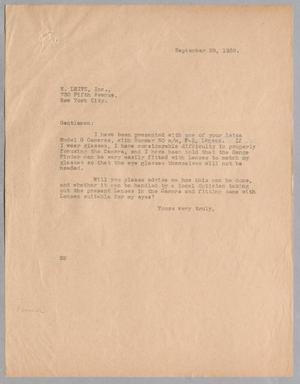 [Letter from Daniel W. Kempner to E. Leitz, Inc., September 28, 1938]