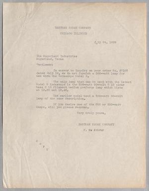 [Letter from Eastman Kodak Company to Sugarland Industries, July 24, 1939]