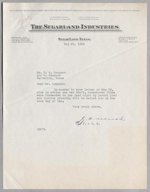 [Letter from Sugarland Industries to Daniel W. Kempner, May 23, 1939]
