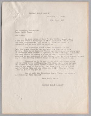 [Letter from Eastman Kodak Company to Sugarland Industries, July 21, 1938]