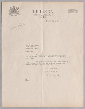 [Letter from De Pinna to Daniel W. Kempner, January 3, 1944]
