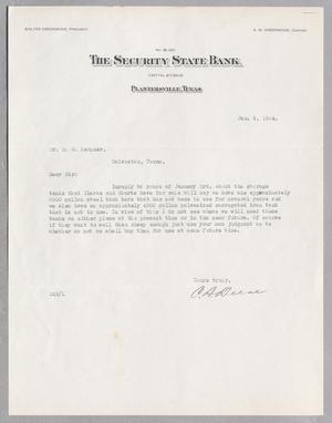 Primary view of object titled '[Letter from Security State Bank to Daniel W. Kempner, January 6, 1944]'.