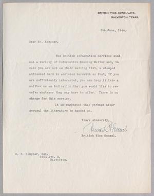 [Letter from British Vice-Consulate to Daniel W. Kempner, June 8, 1944]
