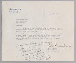 [Letter from Daniel W. Kempner to Foster's Pen Shop, April 25, 1944]