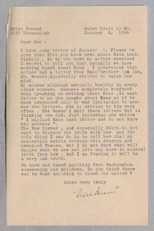 [Letter from Erich Freund to D. W. Kempner, January 8, 1944]