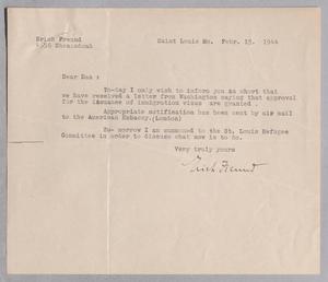[Letter from Erich Freund to Daniel W. Kempner, February 15, 1944]