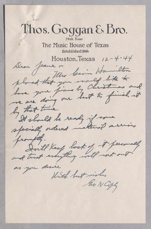 [Handwritten Letter from George N. Copley to Jeane Kempner, December 4, 1944]