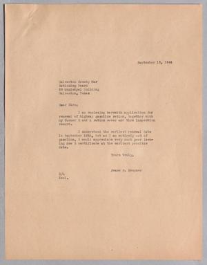 Primary view of object titled '[Letter from Jeane B. Kempner to Galveston County War Rationing Board, September 13, 1944]'.