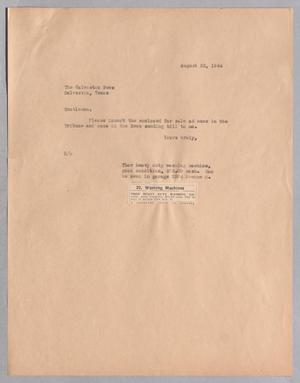 [Letter from Daniel W. Kempner to Galveston News, August 23, 1944]