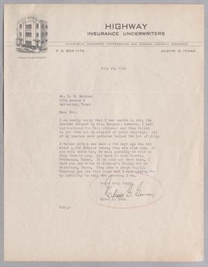 [Letter from Elmer G. Gunn to Daniel W. Kempner, July 20, 1944]