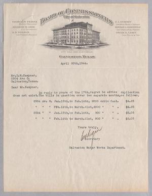 [Letter from Galveston Water Works Department to Daniel W. Kempner, April 20, 1944]