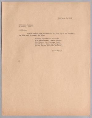 [Letter from Daniel W. Kempner to Galveston Tribune, February 9, 1944]