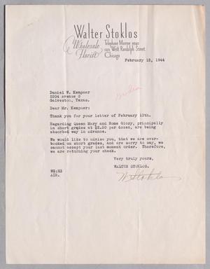 [Letter from Walter Stoklos to Daniel W. Kempner, February 12, 1944]