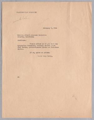 [Letter from Daniel W. Kempner to Albert Arozeana Nurseries, February 7, 1944]