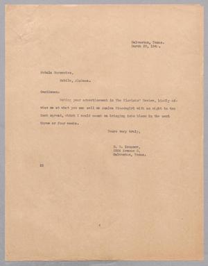 [Letter from Daniel W. Kempner to Mobala Nurseries, March 29, 1940]