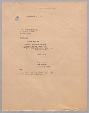 [Letter from D. W. Kempner to O. P. Jackson Seed Co., September 28, 1944]