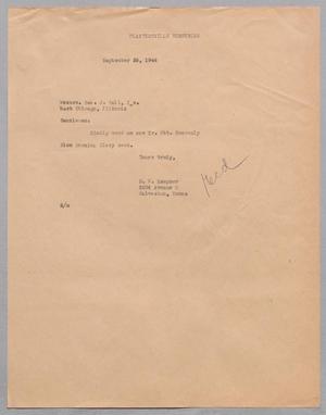 [Letter from Daniel W. Kempner to Geo. J. Ball, Inc., September 28, 1944]