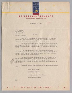 [Letter from Myron Foster to Daniel W. Kempner, September 4, 1944]