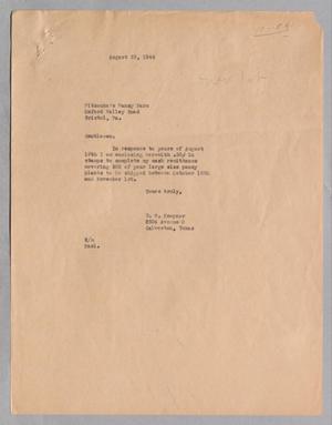 Primary view of object titled '[Letter from Daniel W. Kempner to Pitzonka's Pansy Farm, August 23, 1944]'.