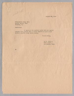Primary view of object titled '[Letter from Daniel W. Kempner to Pitzonka's Pansy Farm, August 20, 1943]'.