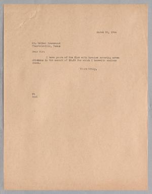 [Letter from Daniel W. Kempner to Walter Greenwood, March 22, 1944]