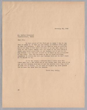[Letter from Daniel W. Kempner to Walter Greenwood, February 23, 1944]