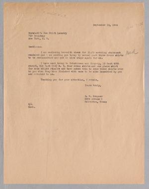 [Letter from Daniel W. Kempner to Forziati's New Shirt Laundry, September 15, 1944]
