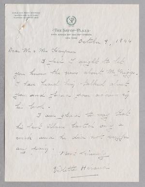 [Letter from Violette Herand to Mr. and Mrs. Kempner, October 9, 1944]