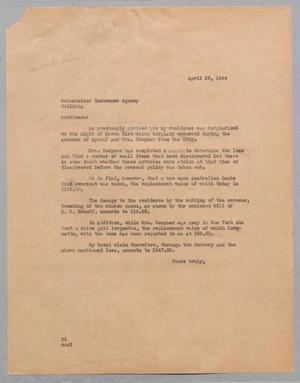 [Letter from Daniel W. Kempner to Seinsheimer Insurance Company, April 29, 1944]