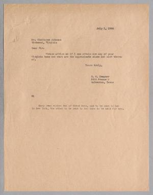 [Letter from Daniel W. Kempner to Claiborne Johnson, July 1, 1944]