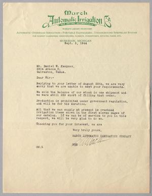[Letter from March Automatic Irrigation Company to Daniel W. Kempner, September 5, 1944]