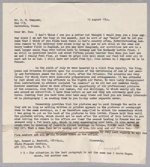 [Letter from Sgt. Ernest A. Mantzel to D. W. Kempner, August 15, 1944]