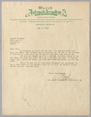 Primary view of object titled '[Letter from March Automatic Irrigation Company to Daniel W. Kempner, August 10, 1944]'.