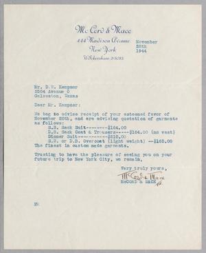 [Letter from McCord & Mace to D. W. Kempner, November 28, 1944]