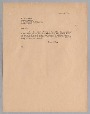 [Letter from D. W. Kempner to Mike Adamo, October 02, 1944]