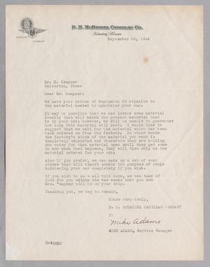 Primary view of object titled '[Letter from Mike Adamo to D. W. Kempner, September 29, 1944]'.