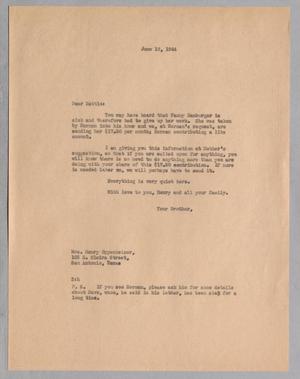 [Letter from D. W. Kempner to Hattie Oppenheimer, June 19, 1944]