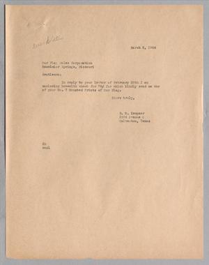 Primary view of object titled '[Letter from D. W. Kempner to Our Flag Sales Corporation, March 02, 1944]'.