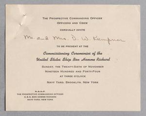 Primary view of object titled '[Invitation to Commissioning Ceremonies of the United States Ship Bon Homme Richard]'.
