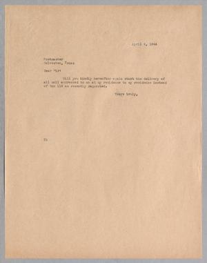 [Letter from Daniel W. Kempner to Postmaster, April 6, 1944]
