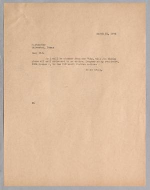 [Letter from Daniel W. Kempner to Postmaster, March 21, 1944]