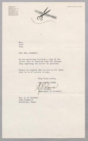 [Letter from S. J. Kalmus to Jeane Kempner, November 21, 1944]