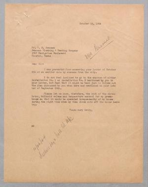 [Letter from Daniel W. Kempner to O. R. Swanson, October 12, 1944]