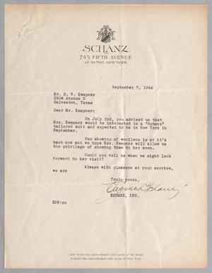 [Letter from Eugene Schanz to Daniel W. Kempner, September 7, 1944]