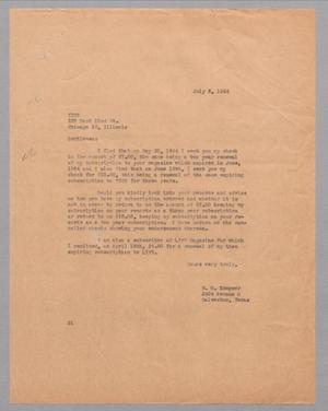 [Letter from Daniel W. Kempner to TIME, July 8, 1944]