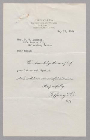 [Letter from Tiffany & Company to Jeane Bertig Kempner, May 29, 1944]