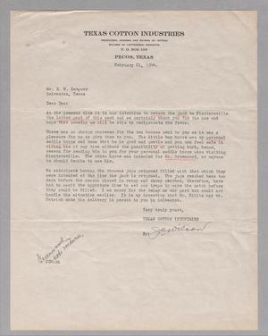 [Letter from Texas Cotton Industries to Daniel W. Kempner, February 21, 1944]